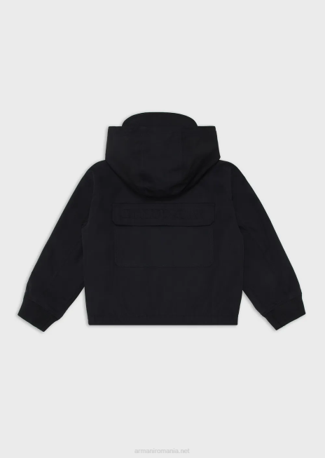 băiat R802G2440 bluză cu glugă din nailon satinat hidrofugă Armani albastru marin