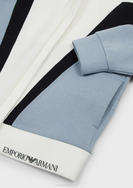 băiat R802G2441 hanorac din jerseu dublu, fermoar complet, cu detalii color-block Armani azur