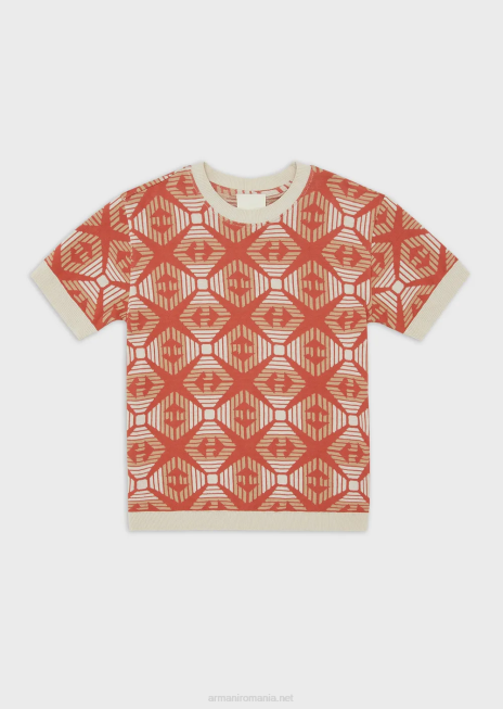 băiat R802G2442 pulover de colecție sustenabilă din jerseu organic jacquard cu vultur peste tot Armani portocale