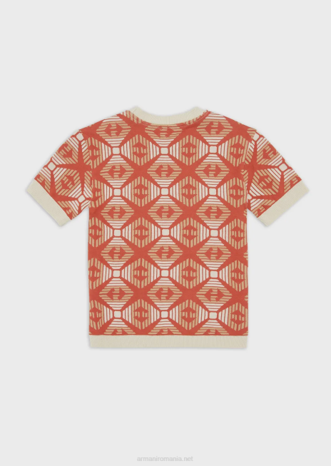 băiat R802G2442 pulover de colecție sustenabilă din jerseu organic jacquard cu vultur peste tot Armani portocale