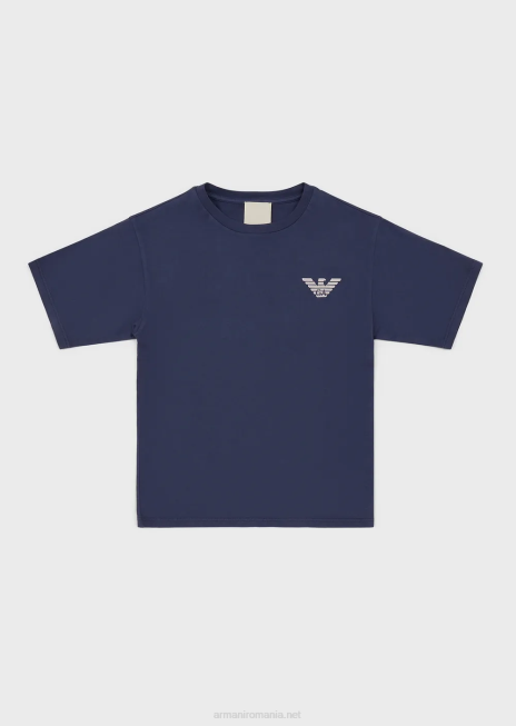 băiat R802G2444 tricou din jerseu organic vopsit în articole de colecție sustenabilă Armani albastru electric