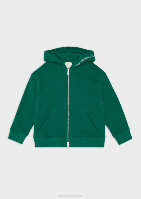 băiat R802G2446 hanorac din bumbac organic cu glugă și fermoar din colecția sustenabilă Armani