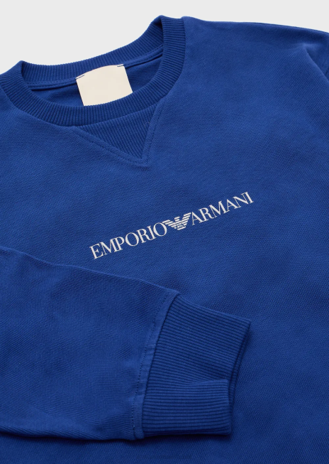 băiat R802G2447 hanorac din jerse organic cu imprimeu sălbatic colecție sustenabilă Armani albastru electric