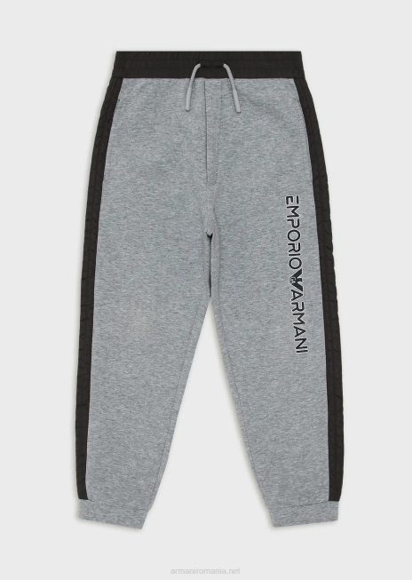 băiat R802G2448 pantaloni de jogging din jerseu dublu, cu logo-ul tip șablon Armani gri melange