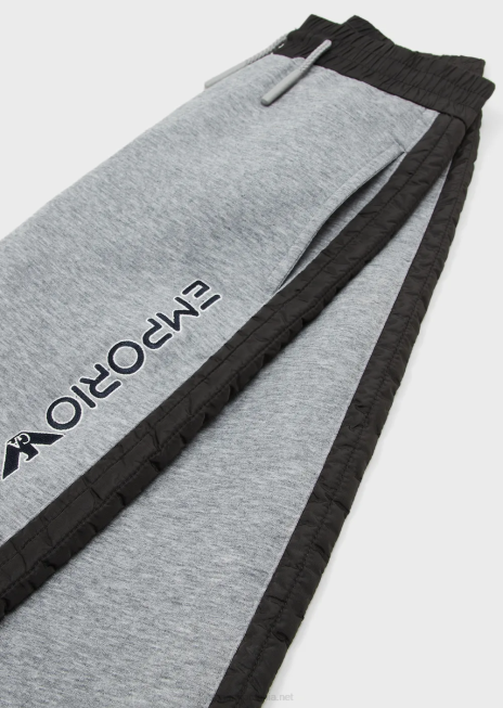 băiat R802G2448 pantaloni de jogging din jerseu dublu, cu logo-ul tip șablon Armani gri melange