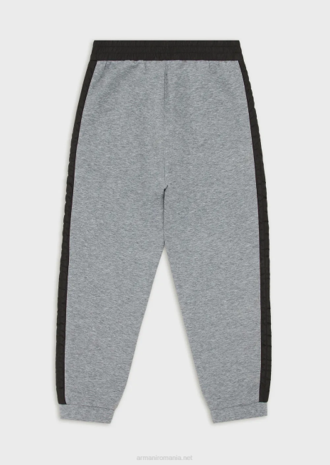 băiat R802G2448 pantaloni de jogging din jerseu dublu, cu logo-ul tip șablon Armani gri melange