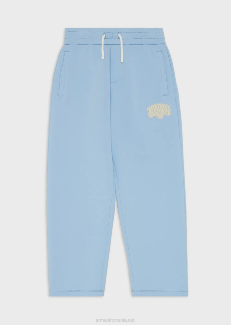 băiat R802G2449 pantaloni din jerseu dublu cu șnur cu plasture cu logo Armani azur