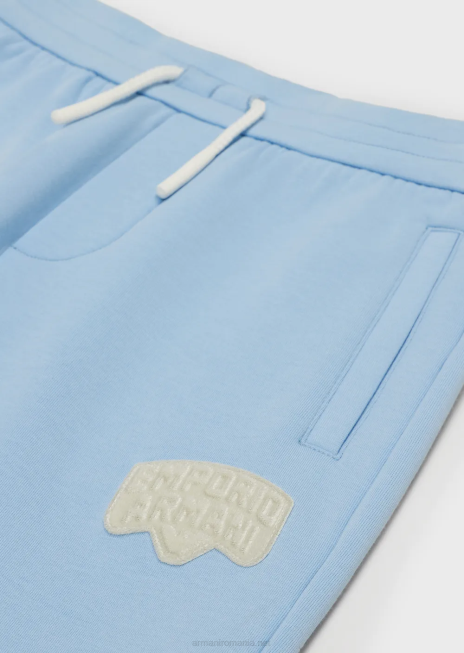 băiat R802G2449 pantaloni din jerseu dublu cu șnur cu plasture cu logo Armani azur
