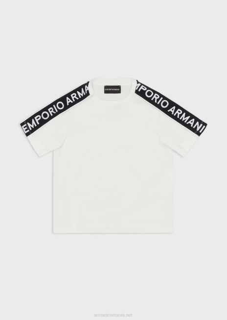 băiat R802G2450 tricou din jerseu pima cu bandă cu logo Armani alb
