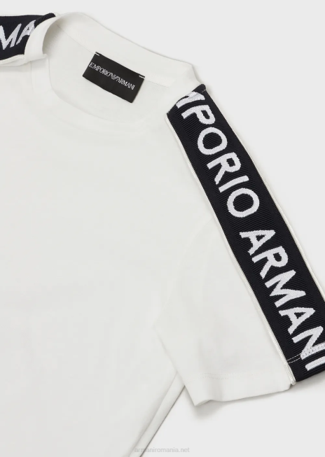 băiat R802G2450 tricou din jerseu pima cu bandă cu logo Armani alb