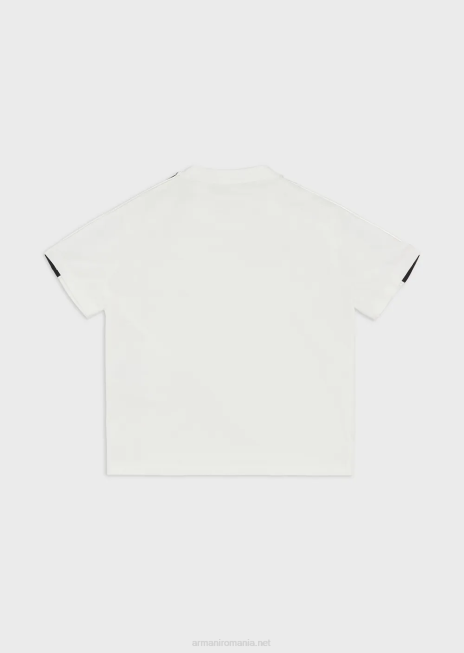 băiat R802G2450 tricou din jerseu pima cu bandă cu logo Armani alb