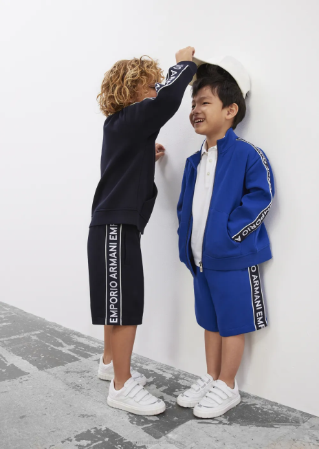 băiat R802G2450 tricou din jerseu pima cu bandă cu logo Armani alb