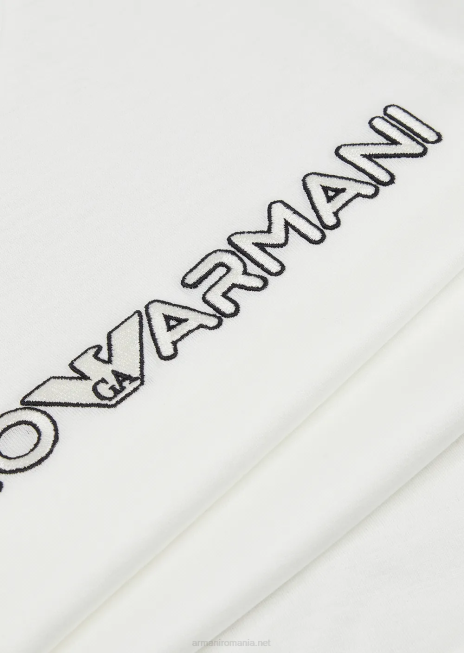 băiat R802G2452 tricou din jerseu din amestec tencel cu broderie logo Armani alb