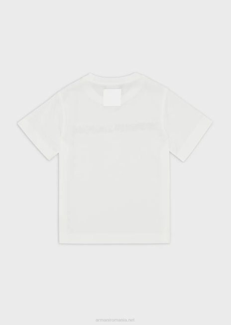 băiat R802G2452 tricou din jerseu din amestec tencel cu broderie logo Armani alb