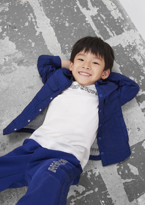 băiat R802G2452 tricou din jerseu din amestec tencel cu broderie logo Armani alb