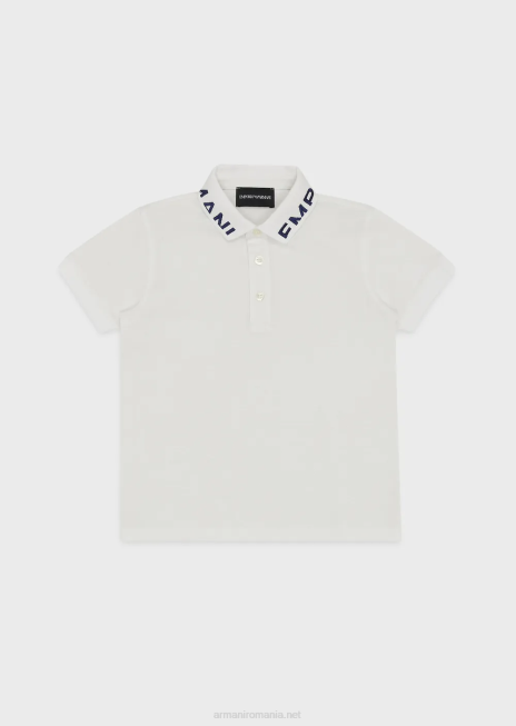 băiat R802G2454 tricou polo din piqué mercerizat cu guler cu logo Armani alb