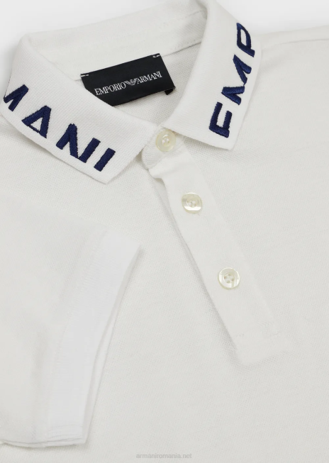 băiat R802G2454 tricou polo din piqué mercerizat cu guler cu logo Armani alb