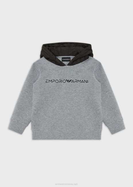 băiat R802G2458 hanorac din jerseu dublu cu glugă căptușită, matlasată Armani gri melange