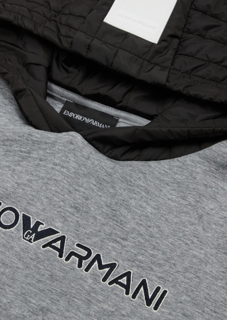 băiat R802G2458 hanorac din jerseu dublu cu glugă căptușită, matlasată Armani gri melange