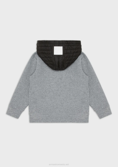băiat R802G2458 hanorac din jerseu dublu cu glugă căptușită, matlasată Armani gri melange