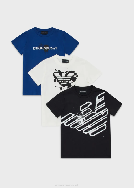 băiat R802G2462 pachet de trei tricouri din jerseu cu imprimeu cu logo Armani albastru