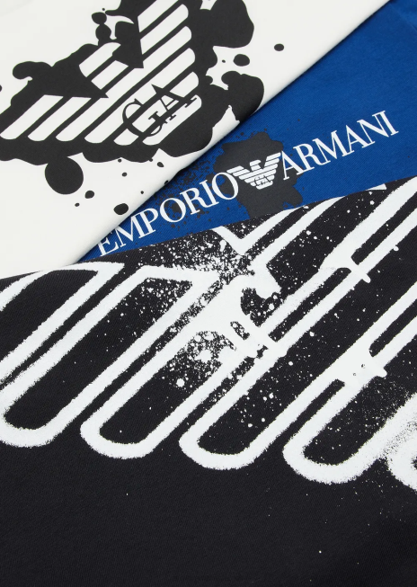 băiat R802G2462 pachet de trei tricouri din jerseu cu imprimeu cu logo Armani albastru