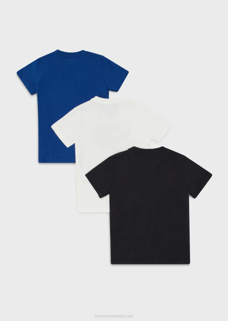 băiat R802G2462 pachet de trei tricouri din jerseu cu imprimeu cu logo Armani albastru