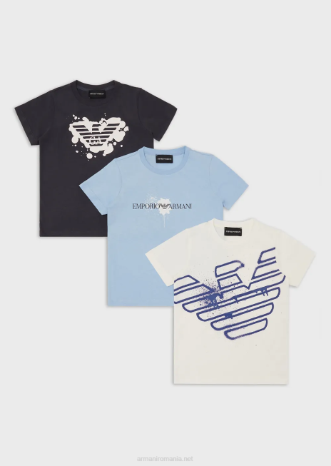 băiat R802G2463 pachet de trei tricouri din jerseu cu imprimeu cu logo Armani azur