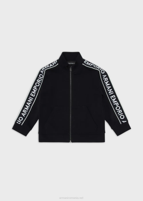 băiat R802G2464 hanorac din jerseu dublu cu fermoar complet și bandă cu logo Armani albastru marin