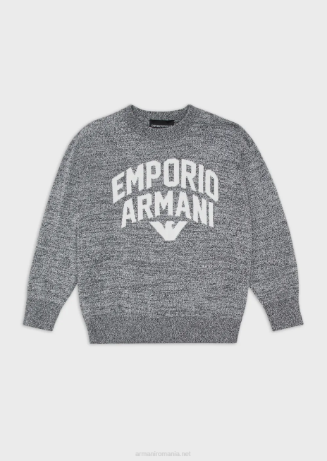băiat R802G2466 pulover din țesătură melange cu logo-ul jacquard Armani gri melange