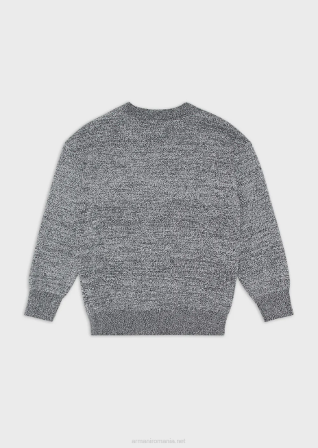 băiat R802G2466 pulover din țesătură melange cu logo-ul jacquard Armani gri melange