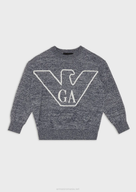băiat R802G2467 pulover din țesătură melange cu logo-ul jacquard Armani gri