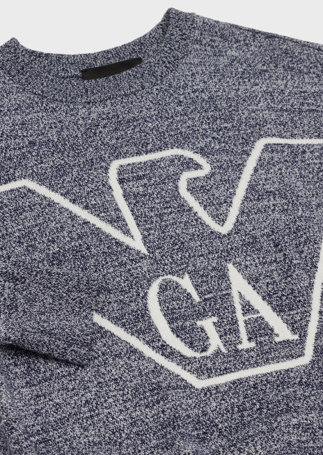 băiat R802G2467 pulover din țesătură melange cu logo-ul jacquard Armani gri