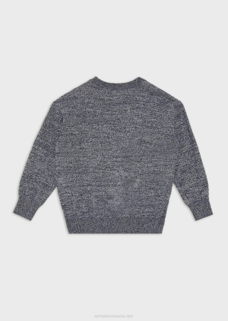 băiat R802G2467 pulover din țesătură melange cu logo-ul jacquard Armani gri