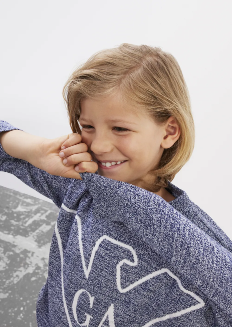 băiat R802G2467 pulover din țesătură melange cu logo-ul jacquard Armani gri