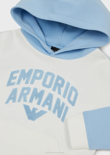 băiat R802G2468 hanorac cu glugă din jerseu dublu, cu sigla Emporio Armanialb