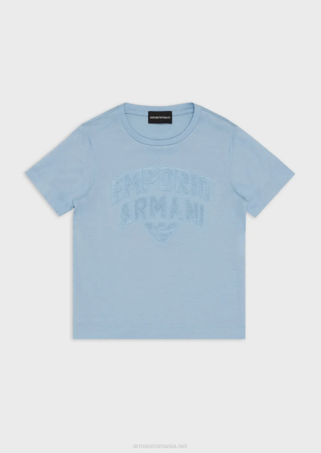 băiat R802G2470 Tricou din tricou din amestec tencel cu logo-ul Emporio Armani asortatazur