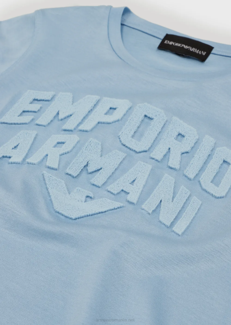băiat R802G2470 Tricou din tricou din amestec tencel cu logo-ul Emporio Armani asortatazur
