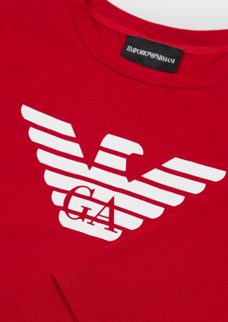 băiat R802G2474 pulover din jerseu pima cu logo Armani logo roșu