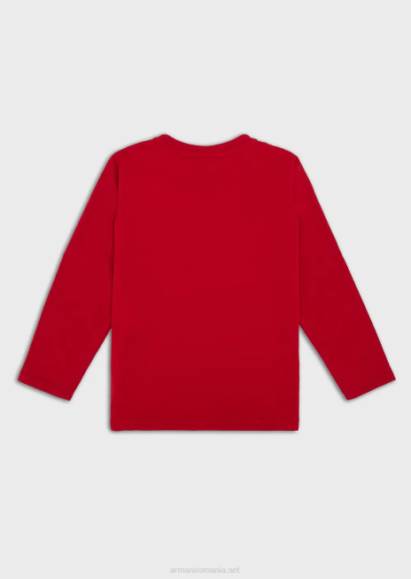 băiat R802G2474 pulover din jerseu pima cu logo Armani logo roșu
