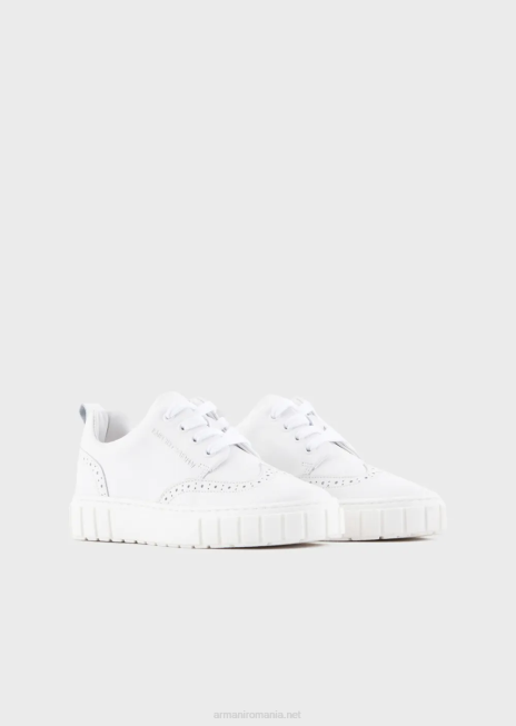 băiat R802G2477 adidași din piele moale cu detaliu în vârful aripilor Armani alb