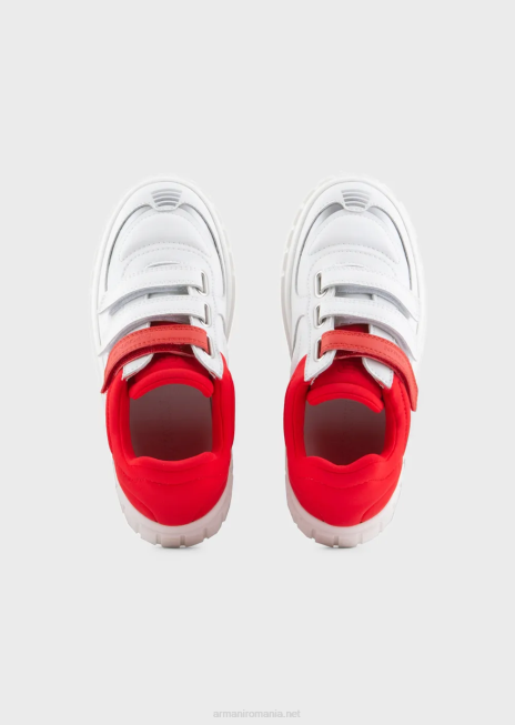 băiat R802G2478 adidași cu velcro și inserție elastică cusută Armani alb