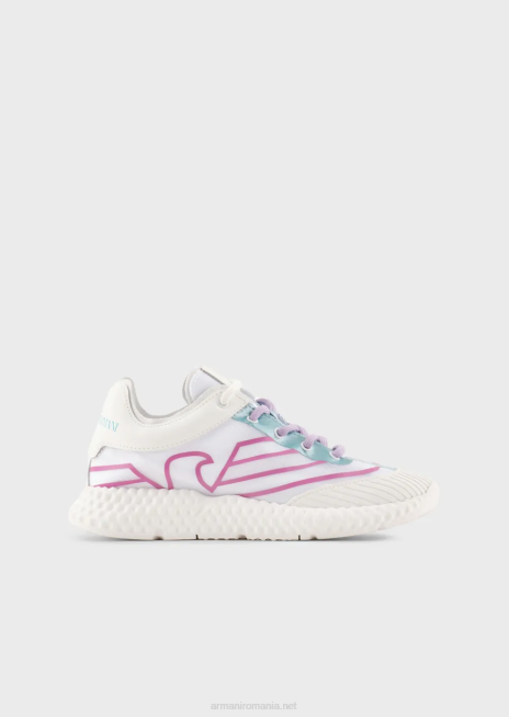 băiat R802G2481 adidași din cauciuc și nailon cu vultur supradimensionat Armani alb