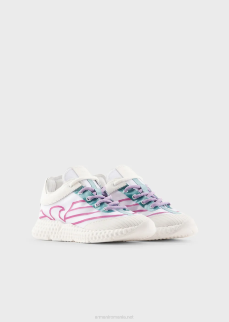 băiat R802G2481 adidași din cauciuc și nailon cu vultur supradimensionat Armani alb