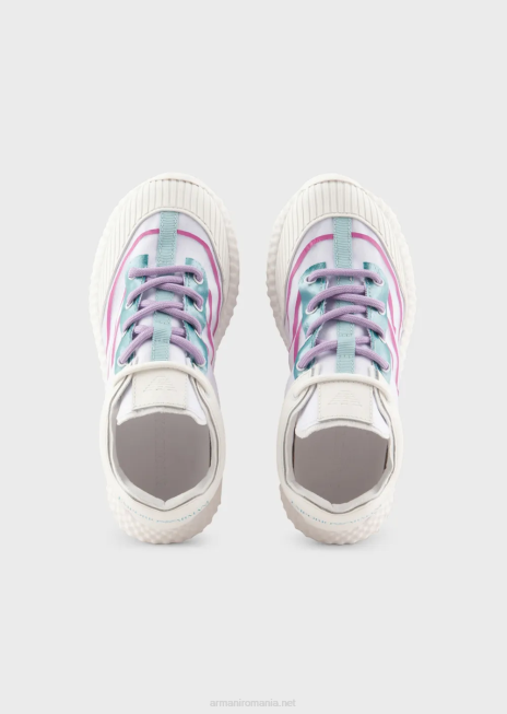 băiat R802G2481 adidași din cauciuc și nailon cu vultur supradimensionat Armani alb