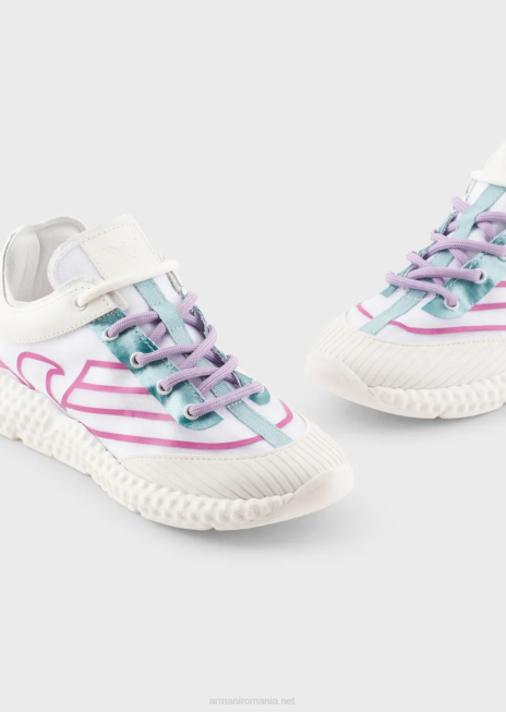 băiat R802G2481 adidași din cauciuc și nailon cu vultur supradimensionat Armani alb