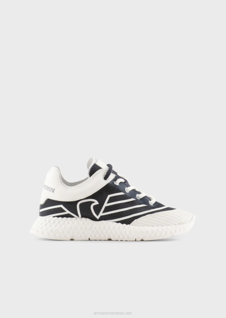 băiat R802G2482 adidași din cauciuc și nailon cu vultur supradimensionat Armani albastru marin