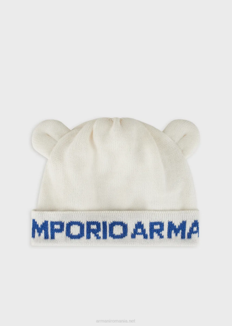 băiat R802G2734 boneta din tricot cu urechi si sigla jacquard Armani