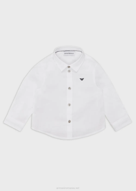 băiat R802G2674 cămașă din bumbac elastic cu broderie vultur Armani alb