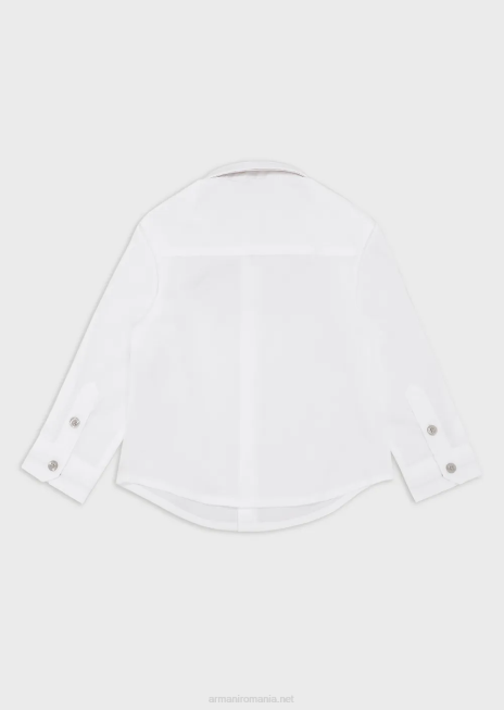 băiat R802G2674 cămașă din bumbac elastic cu broderie vultur Armani alb